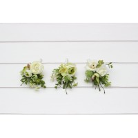  Wedding boutonnieres in white green color scheme. Flower men's accessories. 5380