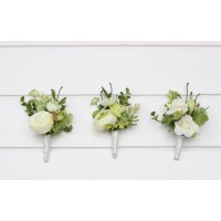  Wedding boutonnieres in white green color scheme. Flower men's accessories. 5380