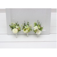  Wedding boutonnieres in white green color scheme. Flower men's accessories. 5380