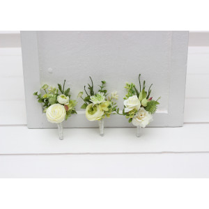  Wedding boutonnieres and wrist corsage in white green color scheme. Flower accessories. 5380