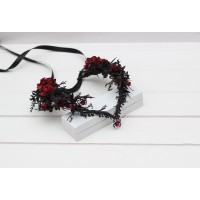 V-shaped witch crown with spiders. Burgundy black сosplay hair accessory.Dark elf circlet .Flower crown for Spider Queen. 5349