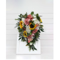 Cascade Bridal Bouquet with Sunflowers in Dusty Rose, White, Yellow & Silver | Artificial Wedding Flowers
