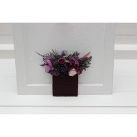 Pocket boutonniere in deep purple fuchsia pink color scheme. Flower accessories. Pocket flowers. Square flowers. 5228