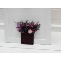 Pocket boutonniere in deep purple fuchsia pink color scheme. Flower accessories. Pocket flowers. Square flowers. 5228