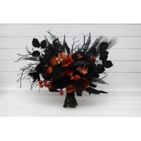 Black orange wedding bouquet. Bridal gothic bouquet. Fall wedding bouquet. Bridesmaid faux bouquet. 5383