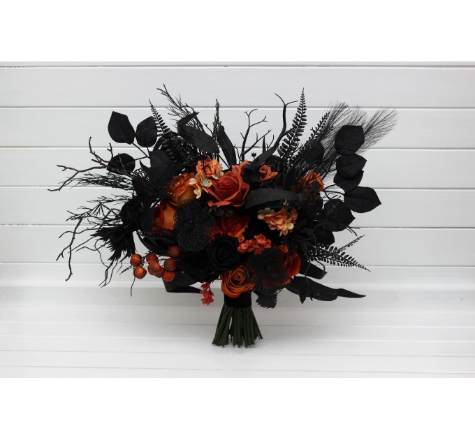 Black and Orange Gothic Wedding Bouquet | Fall Bridal Faux Bouquet