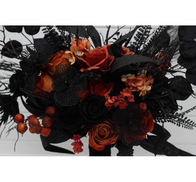 Black and Orange Gothic Wedding Bouquet | Fall Bridal Faux Bouquet