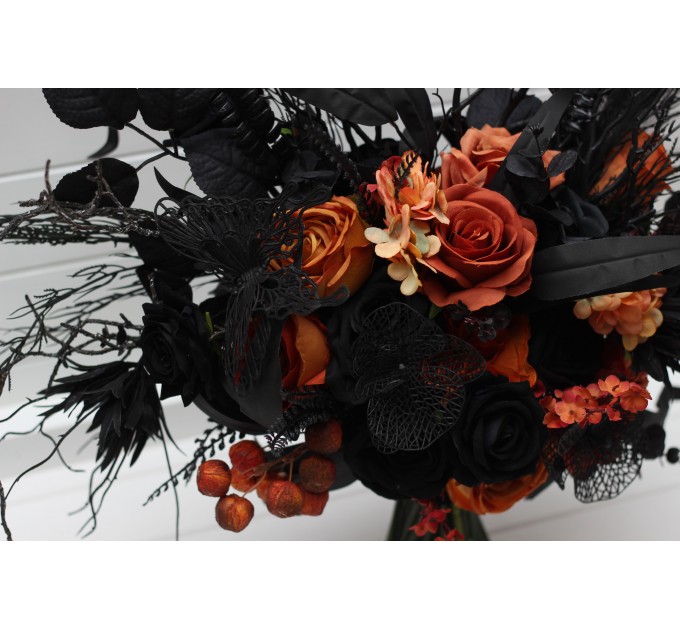 Black and Orange Gothic Wedding Bouquet | Fall Bridal Faux Bouquet