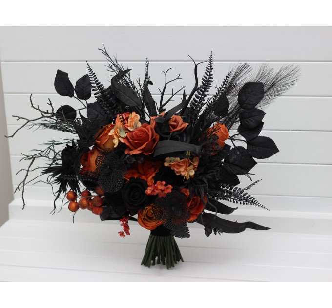 Black and Orange Gothic Wedding Bouquet | Fall Bridal Faux Bouquet