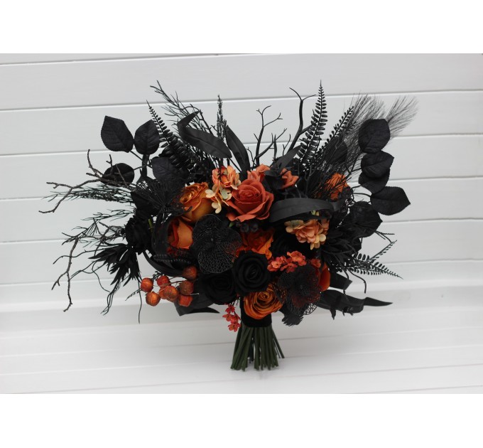 Black and Orange Gothic Wedding Bouquet | Fall Bridal Faux Bouquet