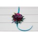 Wedding boutonnieres and wrist corsage in teal magenta blue and purple color scheme. Flower accessories. 5225