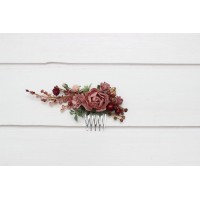 Dusty rose comb with burgundy and gold. Floral headpiece. Bridal hair accessories. Bridesmaid gift. Wedding faux flowers. 5390