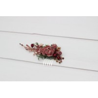 Dusty rose comb with burgundy and gold. Floral headpiece. Bridal hair accessories. Bridesmaid gift. Wedding faux flowers. 5390