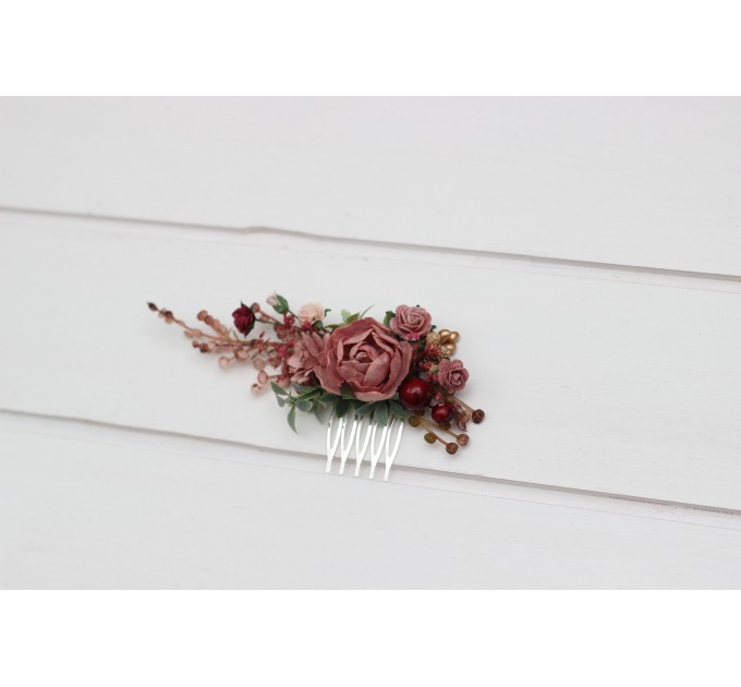 Dusty Rose Comb with Burgundy & Gold | Bridal Floral Headpiece