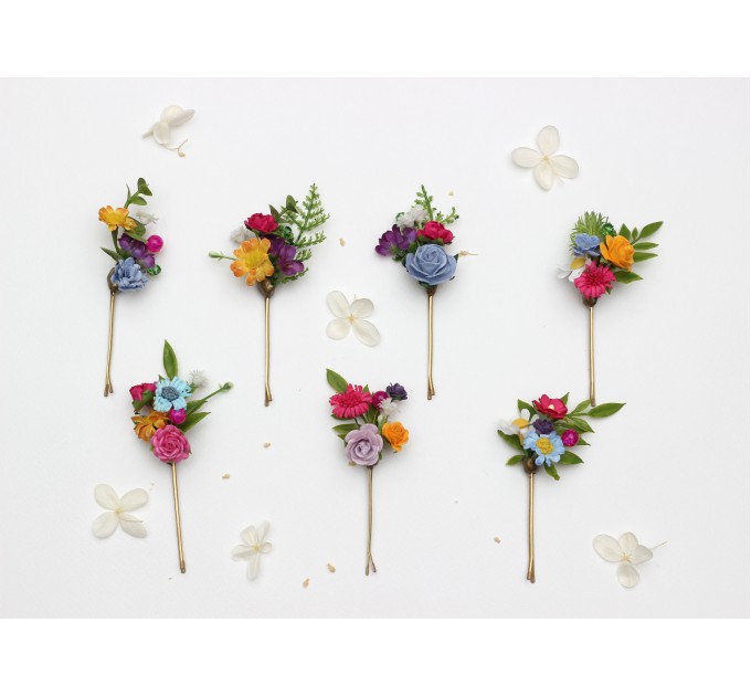 Set of 7 Colorful Flower Hairpins | Bridal & Bridesmaid Hair Accessories