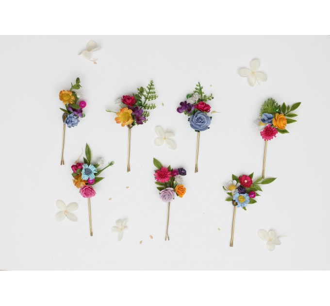 Set of 7 Colorful Flower Hairpins | Bridal & Bridesmaid Hair Accessories