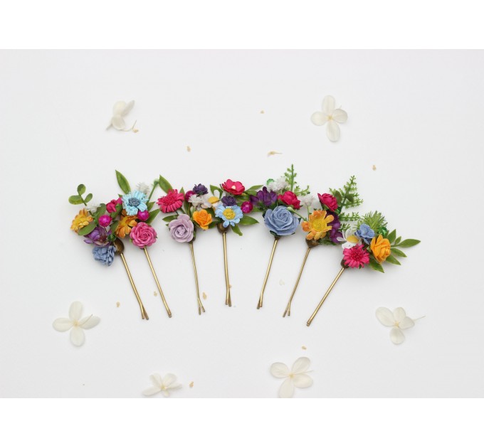 Set of 7 Colorful Flower Hairpins | Bridal & Bridesmaid Hair Accessories