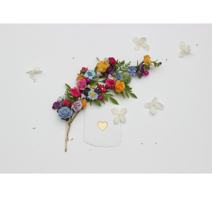 Set of 7 Colorful Flower Hairpins | Bridal & Bridesmaid Hair Accessories