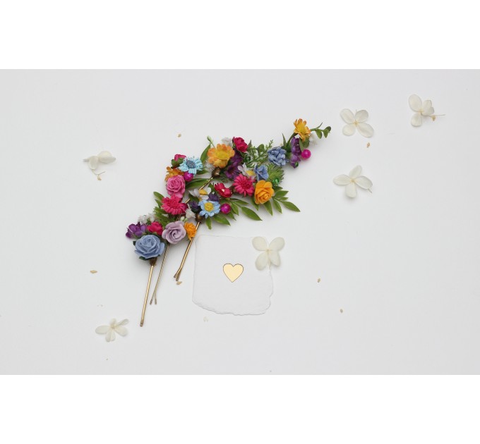 Set of 7 Colorful Flower Hairpins | Bridal & Bridesmaid Hair Accessories