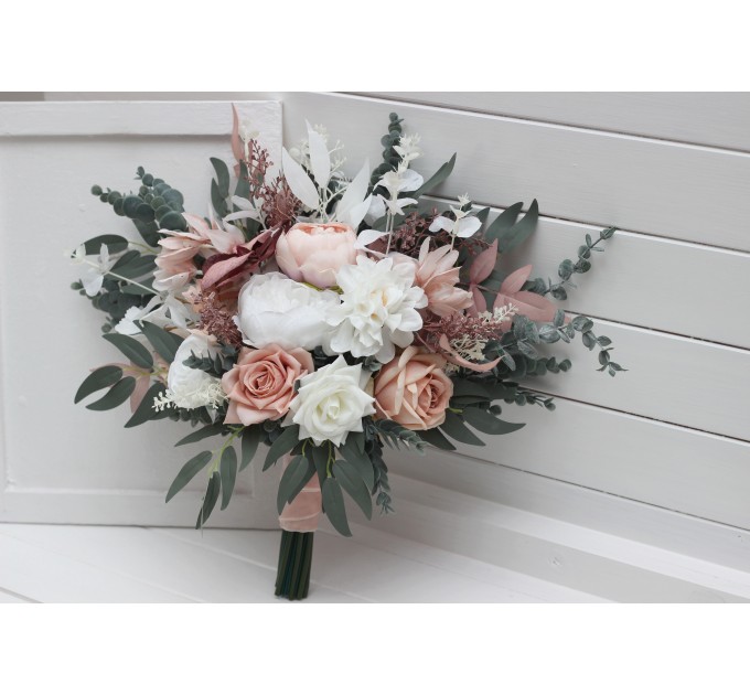 Wedding bouquets in white blush pink colors. Bridal bouquet. Faux bouquet. Bridesmaid bouquet. 5128