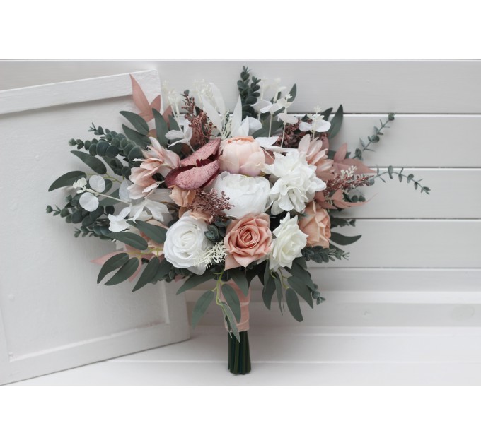 Wedding bouquets in white blush pink colors. Bridal bouquet. Faux bouquet. Bridesmaid bouquet. 5128