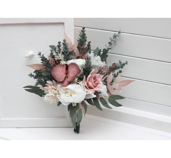 Wedding bouquets in white blush pink colors. Bridal bouquet. Faux bouquet. Bridesmaid bouquet. 5128