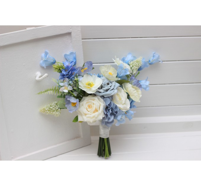 Dusty Blue & Ivory Small Bridal Bouquet | Bridesmaid Wildflower Posy