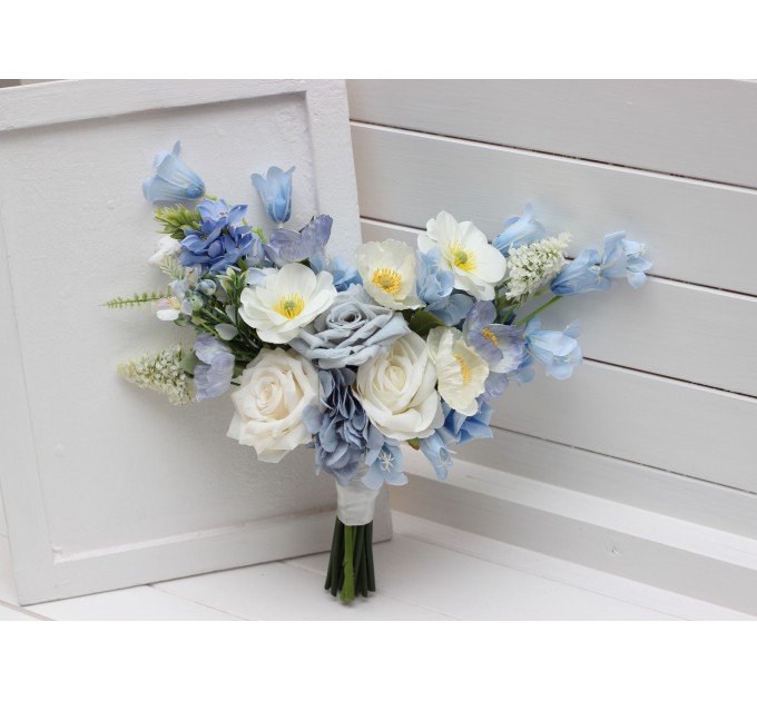 Dusty Blue & Ivory Small Bridal Bouquet | Bridesmaid Wildflower Posy