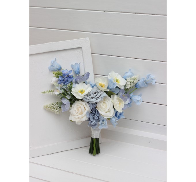 Dusty Blue & Ivory Small Bridal Bouquet | Bridesmaid Wildflower Posy