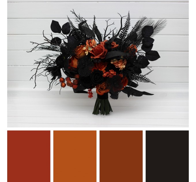 Black and Orange Gothic Wedding Bouquet | Fall Bridal Faux Bouquet