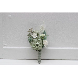  Wedding boutonniere  in sage green white ivory color scheme. Groom accessories. Prom buttonhole. 5391 - 5075