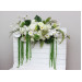 White & Green Flower Arch Arrangement with Hanging Amaranthus | Wedding Arbor Decor