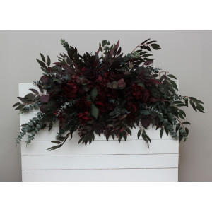  Flower arch arrangement in moody burgundy colors.  Arbor flowers. Floral archway. Faux flowers for wedding arch. 5230