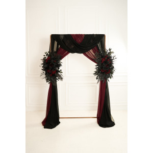  Flower arch arrangement in black and  burgundy colors.  Arbor flowers. Floral archway. Faux flowers for wedding arch. Halloween wedding. 5325
