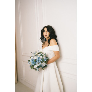 Dusty blue sky blue white bridal bouquet. Peonies roses anemones bouquet .Bridesmaid flowers. Pale blue wedding flowers. Boho wedding. Sage green. Bridesmaid bouquet. 5296