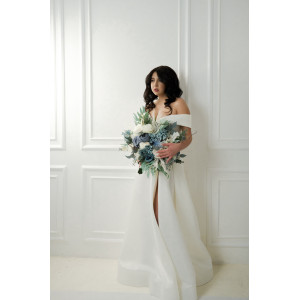 Wedding bouquets in dusty blue white colors. Bridal bouquet. Cascading bouquet. Faux bouquet. Bridesmaid bouquet. 0508