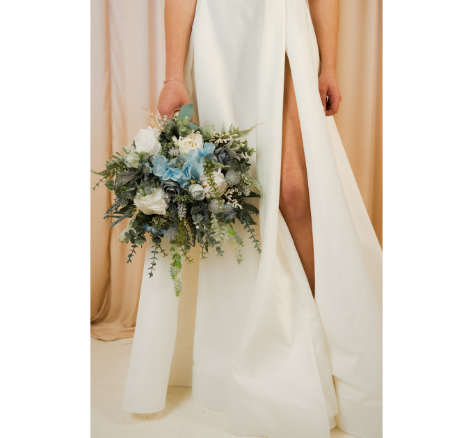 Dusty Blue & White Wedding Bouquets – Elegant Faux Floral Arrangements for Brides and Bridesmaids
