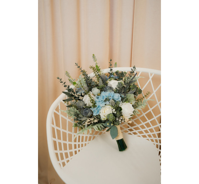 Dusty Blue & White Wedding Bouquets – Elegant Faux Floral Arrangements for Brides and Bridesmaids