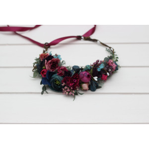 Jewel-tone wedding. Emerald green purple magenta teal flower crown. Hair wreath. Flower girl crown. Wedding flowers. 5055