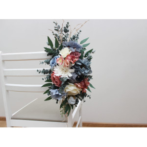 Aisle flowers in ivory, dusty blue and dusty rose color scheme. Chair flowers. Flowers for wedding decor. 5397
