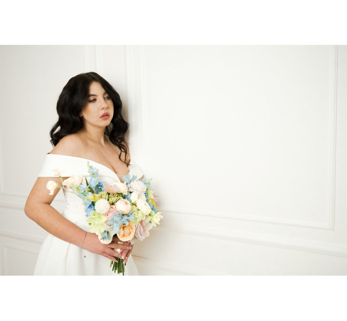 Colorful Bridal Bouquet – Green, Yellow, Pink, Dusty Blue Wildflowers