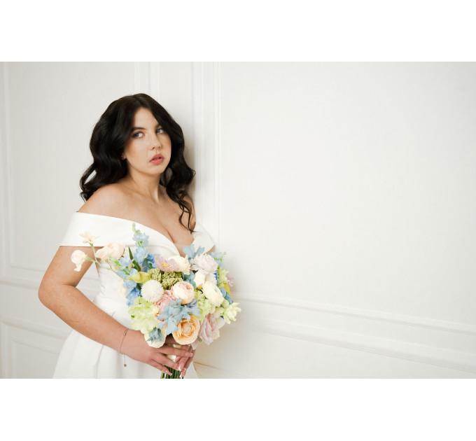 Colorful Bridal Bouquet – Green, Yellow, Pink, Dusty Blue Wildflowers