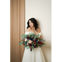 Wedding bouquets in burgundy navy blue blush pink colors. Bridal large bouquet. Cascading bouquet of faux flowers. Bridesmaid posy bouquet. 5022