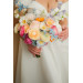 Colorful Bridal Bouquet – Orange, Peach, Dusty Blue, Ivory, and Pink Faux Flowers