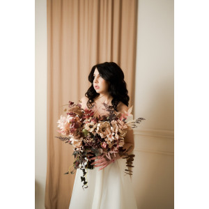 Wedding bouquets in beige brown mocha mousse burgundy colors. Bridal bouquet. Cascading bouquet. Faux bouquet. Bridesmaid bouquet. 5215