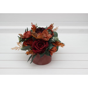 Burgundy dusty rose terracotta rust centerpiece. Table decor. Wedding flowers in box. 5294