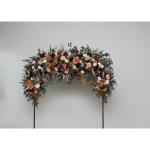  Flower arch arrangement in rust burgundy ivory colors.  Arbor flowers. Floral archway. Faux flowers for wedding arch. 5272