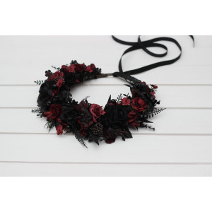 Black burgundy flower crown. Hair wreath. Flower girl crown. Wedding flowers. 5325