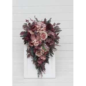 Bridal cascade bouquet in mauve purple beige colors. Wedding faux flowers. Bridesmaid bouquet. 5180