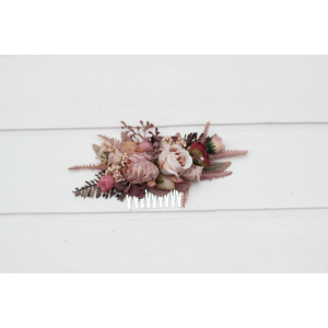 Flower comb in beige brown mocha mousse burgundy color scheme. Wedding accessories for hair. Bridal, Bridesmaid floral comb. 5215